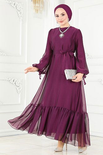 moda selvim فستان سهرة توتي 2401PN204 - Thumbnail