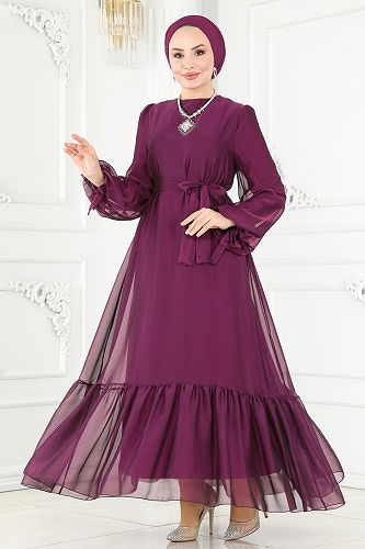 moda selvim فستان سهرة توتي 2401PN204 - Thumbnail