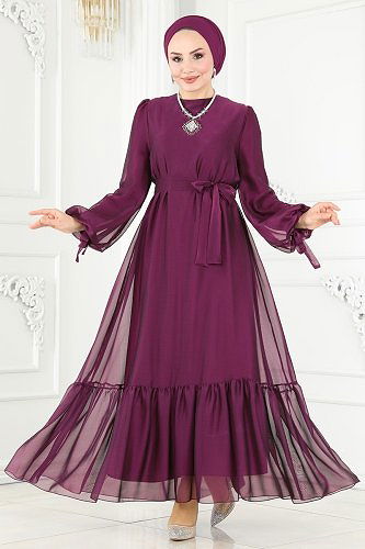 moda selvim فستان سهرة توتي 2401PN204 - Thumbnail