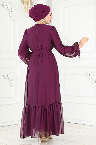 moda selvim فستان سهرة توتي 2401PN204 - Thumbnail