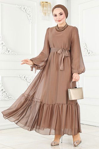 moda selvim فستان سهرة لاتيه 2401PN204 - Thumbnail