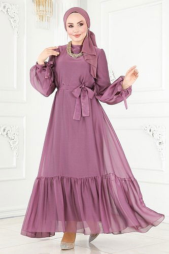 moda selvim Evening Dress 2401PN204 Rose Dried - Thumbnail