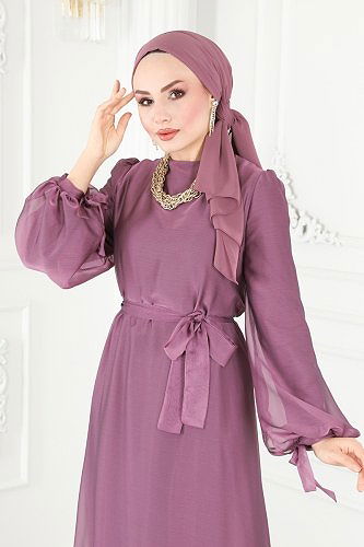 moda selvim فستان سهرة وردي 2401PN204 - Thumbnail