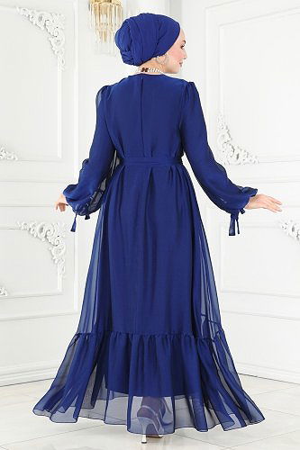 moda selvim Evening Dress 2401PN204 Saxe - Thumbnail