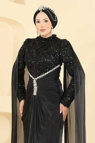 moda selvim Evening Dress 241DMNK1166 Black - Thumbnail