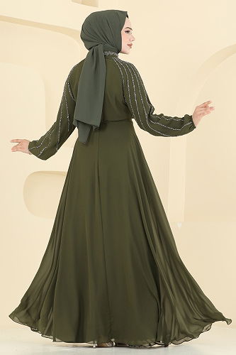 moda selvim Evening Dress 2420ANT466 Khaki - Thumbnail
