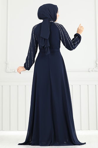 moda selvim Evening Dress 2420ANT466 Navy Blue - Thumbnail
