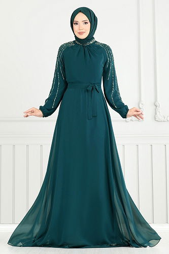 moda selvim Evening Dress 2420ANT466 Petroleum - Thumbnail