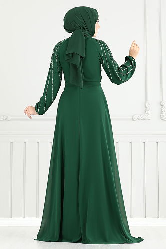 moda selvim Evening Dress 2420ANT904-M Emerald - Thumbnail