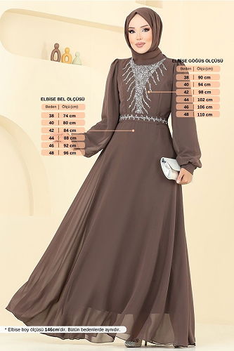 moda selvim Evening Dress 2425ANT904-M Brown - Thumbnail