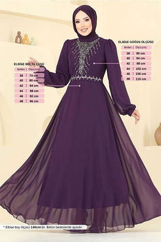 moda selvim Evening Dress 2425ANT904-M Damson - Thumbnail