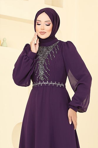 moda selvim فستان سهرة توتي 2425ANT904-M - Thumbnail