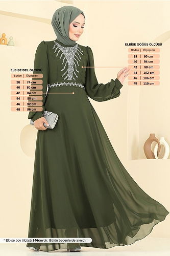 moda selvim Evening Dress 2425ANT904-M Khaki - Thumbnail