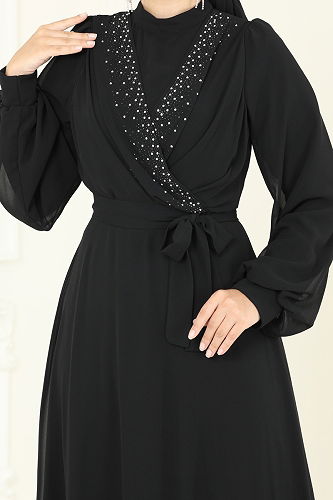 moda selvim Evening Dress 2427ANT466 Black - Thumbnail