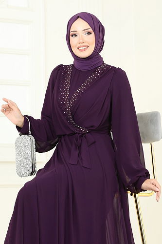 moda selvim فستان سهرة توتي 2427ANT466 - Thumbnail