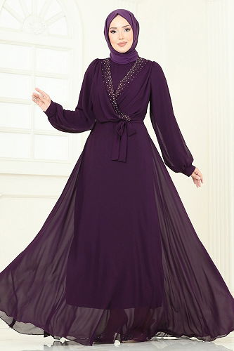 moda selvim فستان سهرة توتي 2427ANT466 - Thumbnail