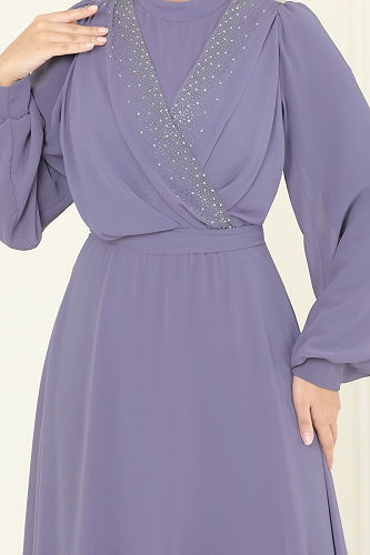 moda selvim Evening Dress 2427ANT466 Lilac - Thumbnail