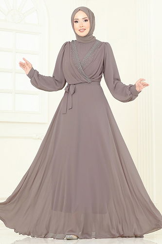 moda selvim Evening Dress 2427ANT466 Powder Vision - Thumbnail