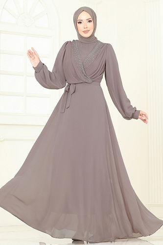 moda selvim Evening Dress 2427ANT466 Powder Vision - Thumbnail