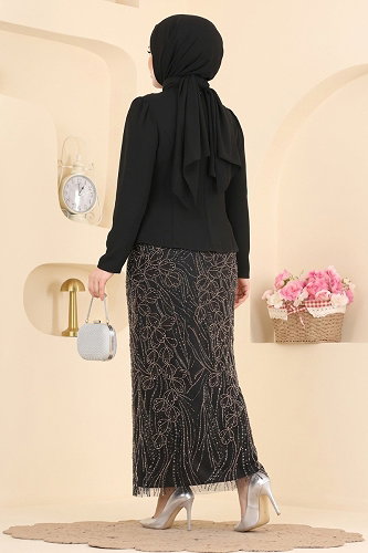 moda selvim فستان سهرة أسود 242DMNK1166 - Thumbnail