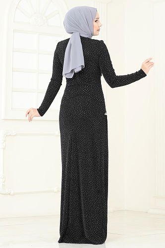 moda selvim Evening Dress 2447ANT466 Black - Thumbnail