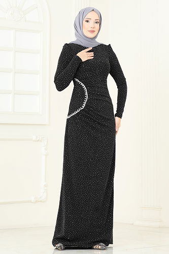 moda selvim Evening Dress 2447ANT466 Black - Thumbnail