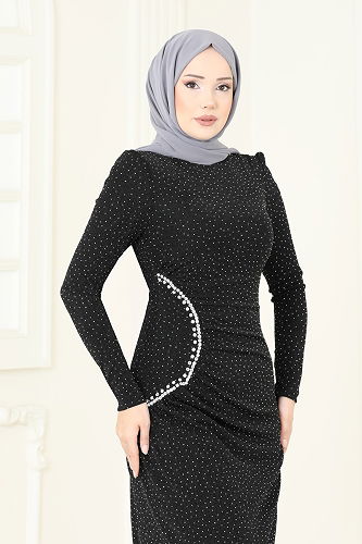 moda selvim فستان سهرة أسود 2447ANT466 - Thumbnail