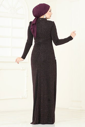 moda selvim Evening Dress 2447ANT466 Dark Damson - Thumbnail