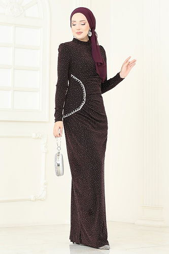 moda selvim Evening Dress 2447ANT466 Dark Damson - Thumbnail