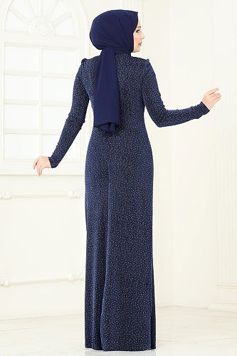 moda selvim Evening Dress 2447ANT466 Navy Blue - Thumbnail