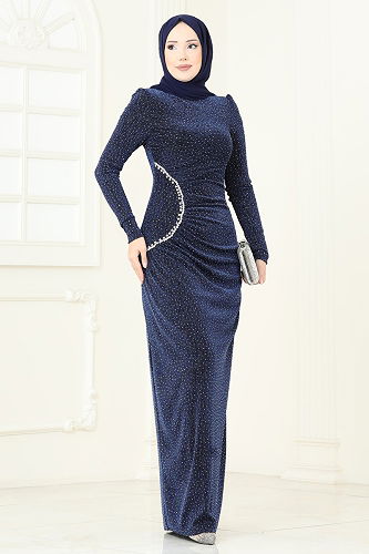 moda selvim Evening Dress 2447ANT466 Navy Blue - Thumbnail
