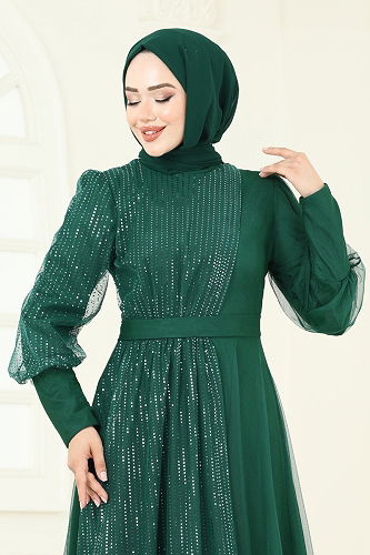 moda selvim فستان سهرة زيتي 2457ELC1143 - Thumbnail