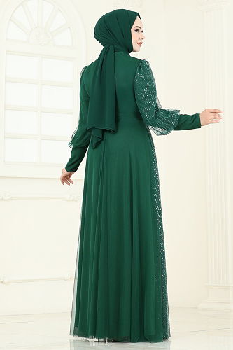 moda selvim فستان سهرة زيتي 2457ELC1143 - Thumbnail