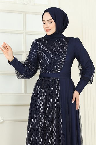 moda selvim فستان سهرة كحلي 2457ELC1143 - Thumbnail