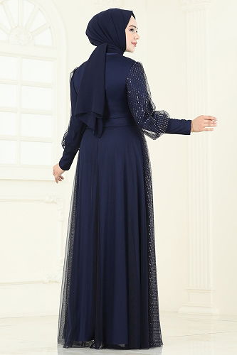 moda selvim فستان سهرة كحلي 2457ELC1143 - Thumbnail