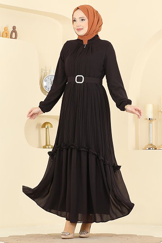 moda selvim Evening Dress 2468ANT466 Brown - Thumbnail