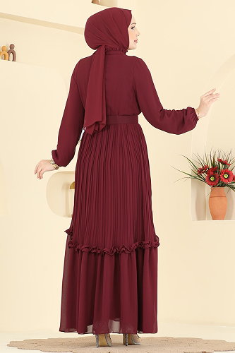 moda selvim فستان سهرة خمري 2468ANT466 - Thumbnail