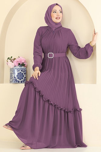 moda selvim Evening Dress 2468ANT466 Dark Lilac - Thumbnail
