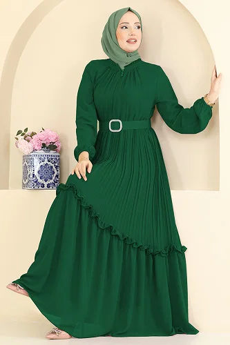 moda selvim Evening Dress 2468ANT466 Emerald - Thumbnail