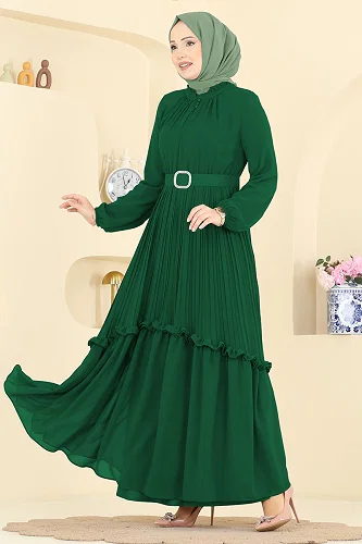 moda selvim Evening Dress 2468ANT466 Emerald - Thumbnail