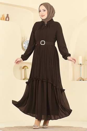 moda selvim Evening Dress 2468ANT466 Light Brown - Thumbnail