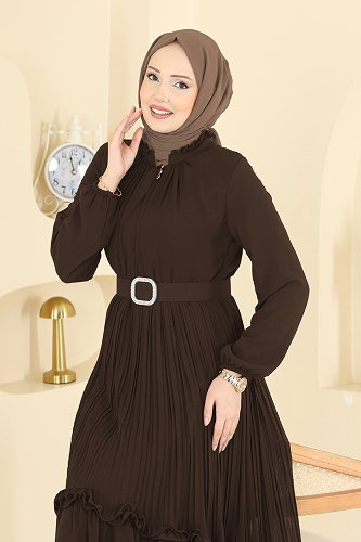 moda selvim فستان سهرة بني فاتح 2468ANT466 - Thumbnail