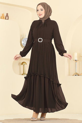 moda selvim فستان سهرة بني فاتح 2468ANT466 - Thumbnail