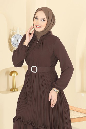 moda selvim فستان سهرة بني فاتح 2468ANT466 - Thumbnail