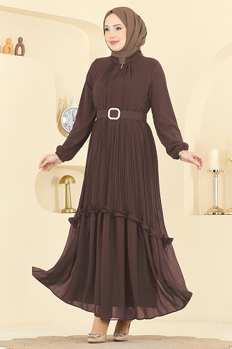 moda selvim فستان سهرة بني فاتح 2468ANT466 - Thumbnail
