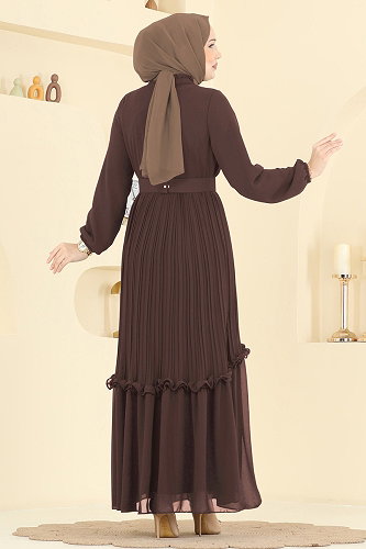 moda selvim فستان سهرة بني فاتح 2468ANT466 - Thumbnail