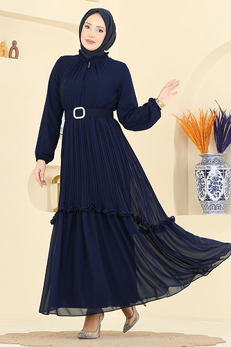 moda selvim Evening Dress 2468ANT466 Navy Blue - Thumbnail