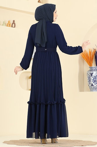 moda selvim فستان سهرة كحلي 2468ANT466 - Thumbnail