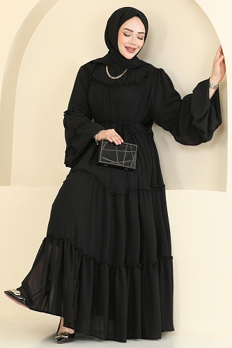 moda selvim Evening Dress 2479ANT466 Black - Thumbnail