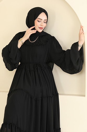 moda selvim فستان سهرة أسود 2479ANT466 - Thumbnail